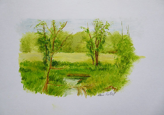 Paysage huile sur papier 10 - 16 cm x 11 cm.