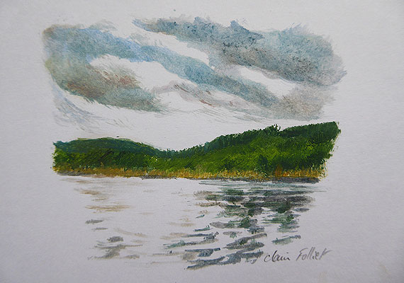 Paysage huile sur papier 14 - 16 cm x 11 cm.