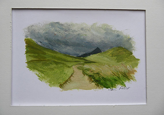 Paysage huile sur papier 8 - 16 cm x 11 cm.