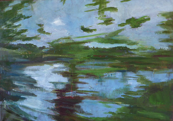 Paysage sur toile 1 - Etang au printemps 83 cm x 62 cm.