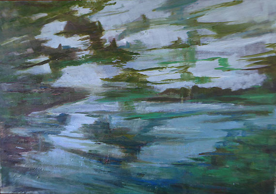 Paysage sur toile 2 - Etang au printemps 81 cm x 65 cm.