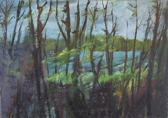 Paysage sur toile 3 - Etang au printemps 80 cm x 57 cm.